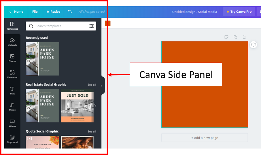 Canva side panel (apps area) screenshot